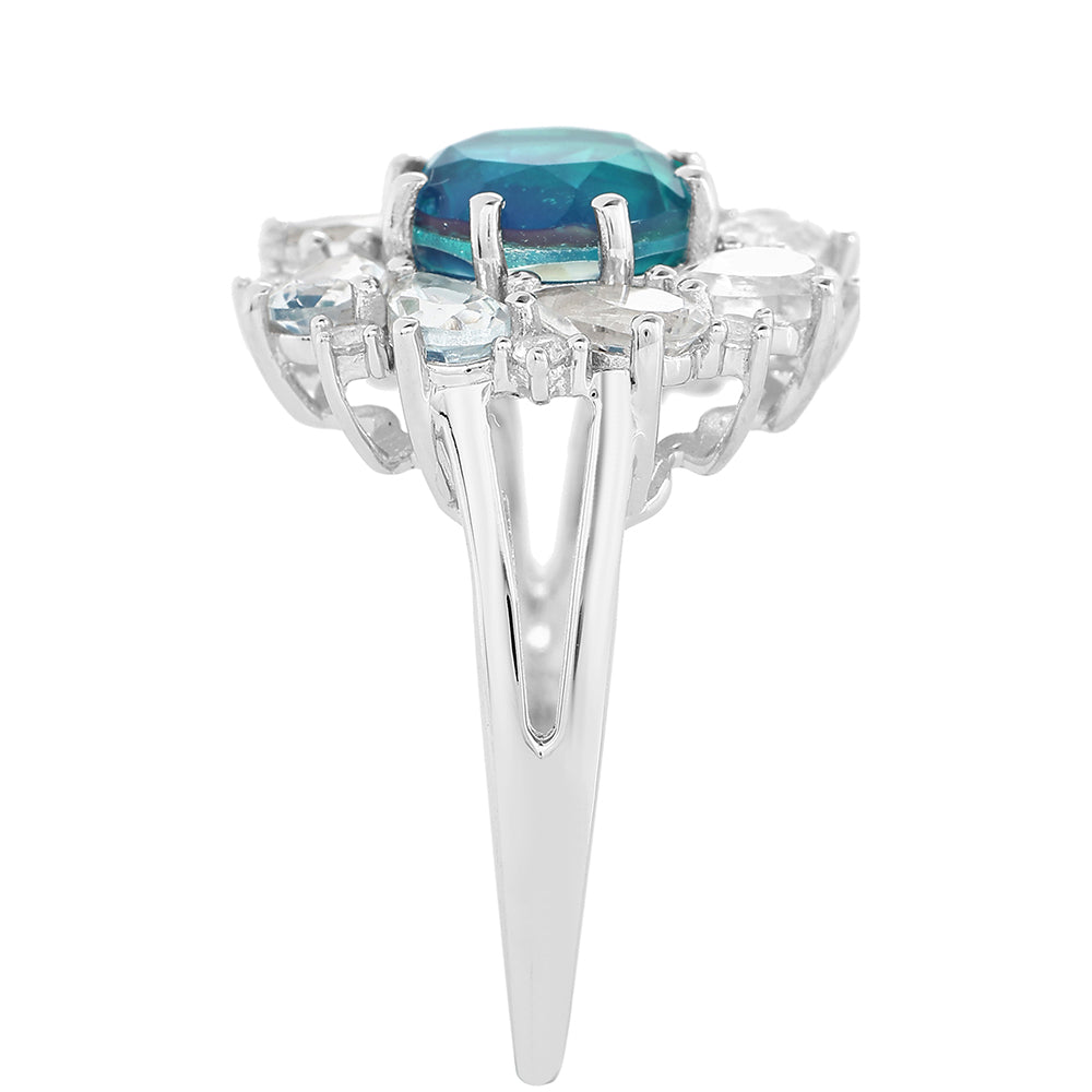 Ezüst Gyűrű Páva Kvarccal és Fehér Topázzal