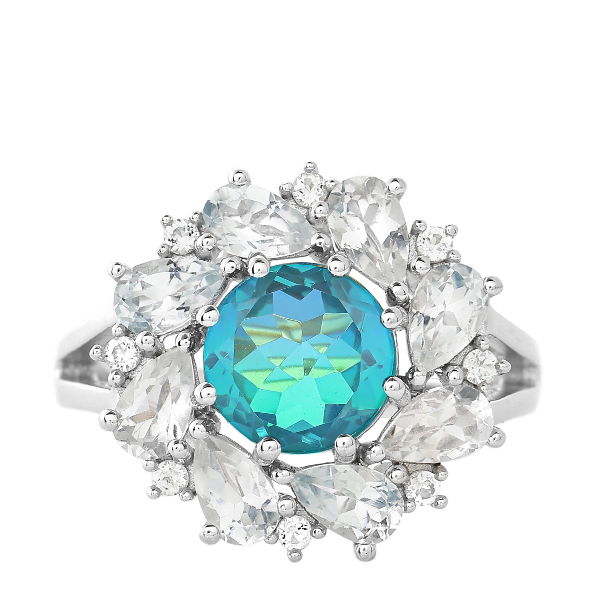 Ezüst Gyűrű Páva Kvarccal és Fehér Topázzal 8 