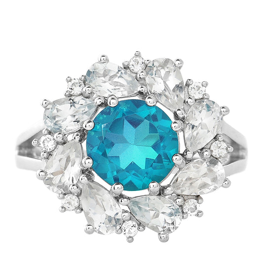 Ezüst Gyűrű Páva Kvarccal és Fehér Topázzal