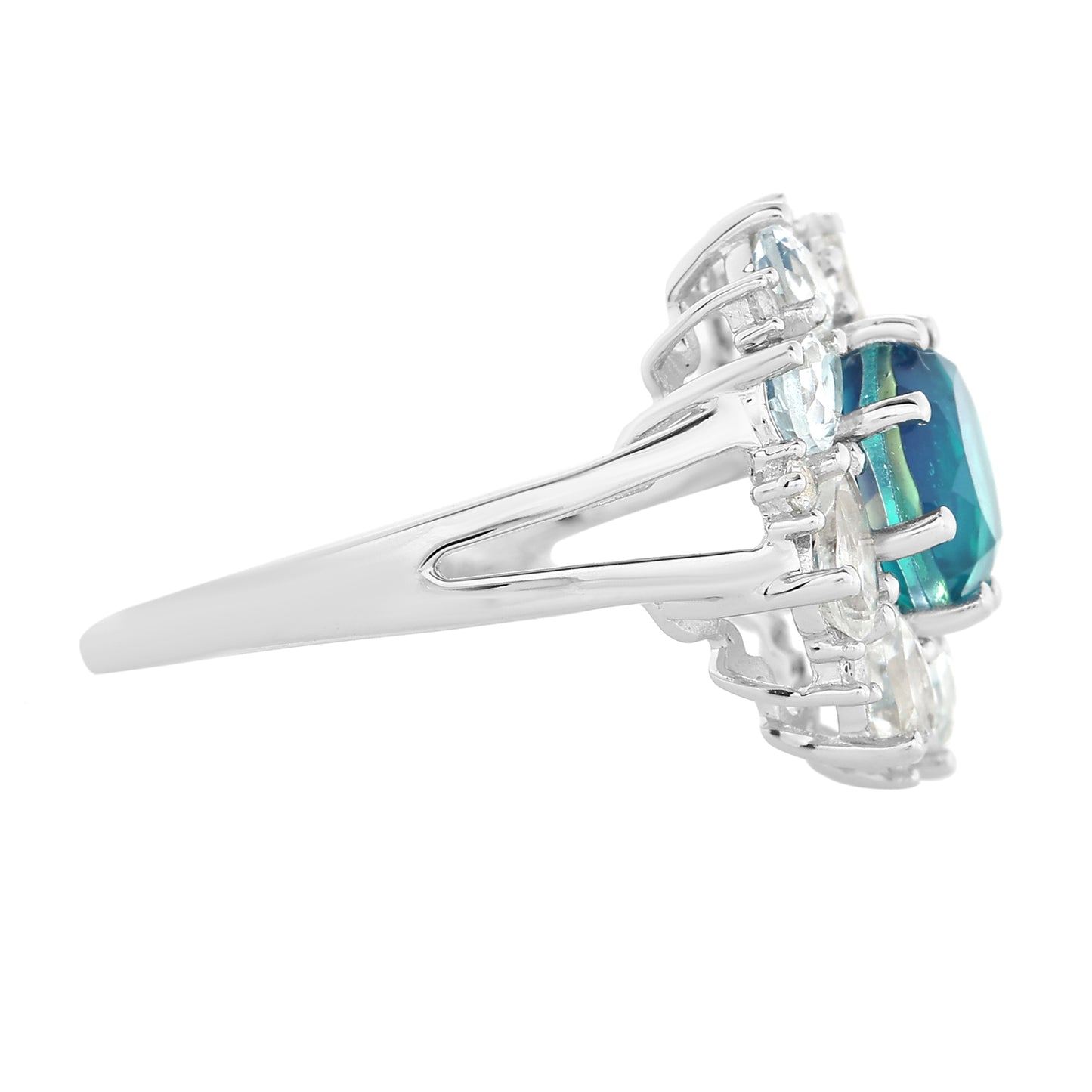 Ezüst Gyűrű Páva Kvarccal és Fehér Topázzal