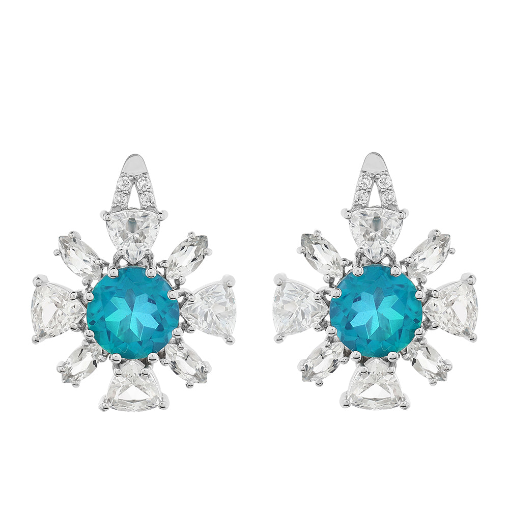 Ezüst Fülbevaló Páva Kvarccal és Fehér Topázzal