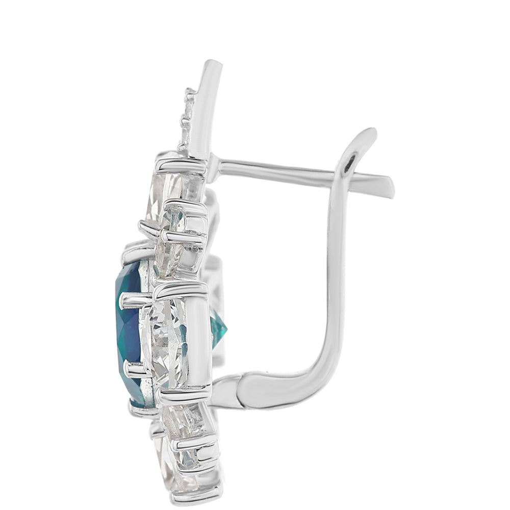 Ezüst Fülbevaló Páva Kvarccal és Fehér Topázzal