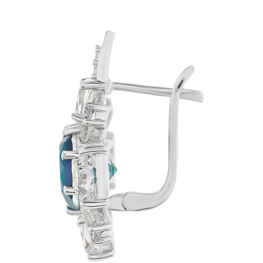 Ezüst Fülbevaló Páva Kvarccal és Fehér Topázzal