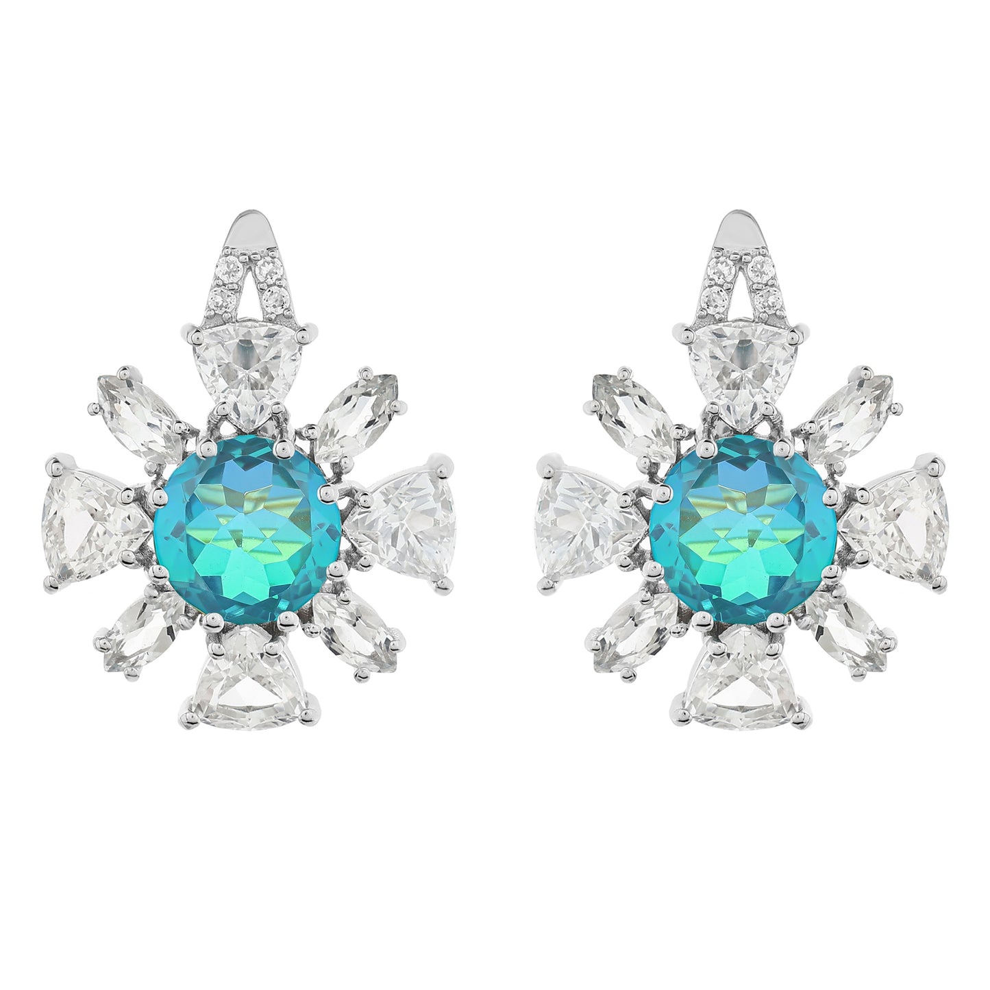 Ezüst Fülbevaló Páva Kvarccal és Fehér Topázzal