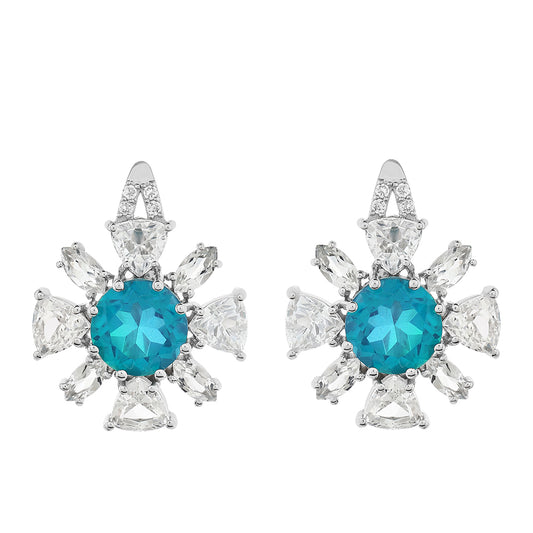 Ezüst Fülbevaló Páva Kvarccal és Fehér Topázzal