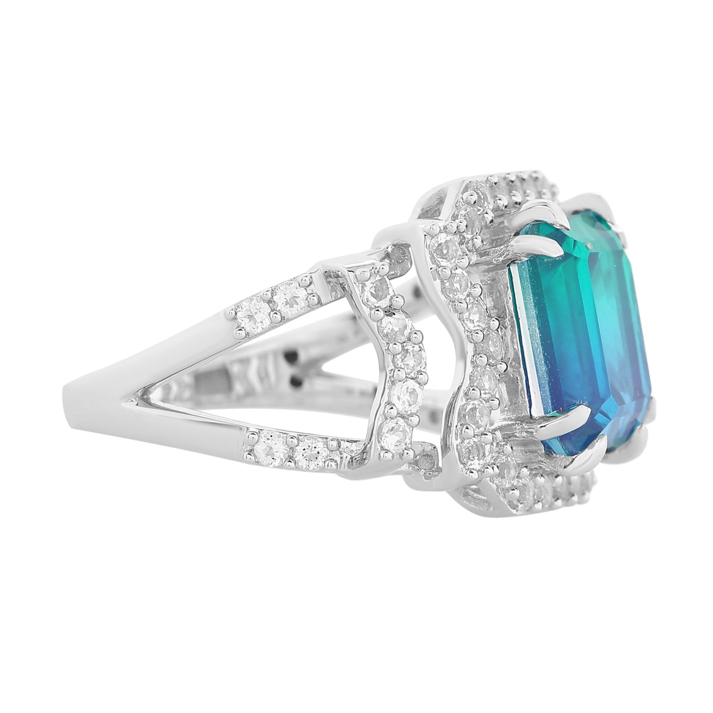 Ezüst Gyűrű Páva Kvarccal és Fehér Topázzal