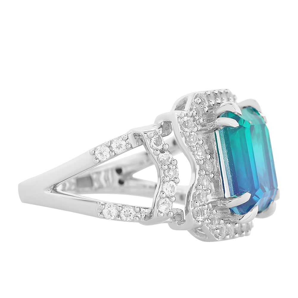 Ezüst Gyűrű Páva Kvarccal és Fehér Topázzal