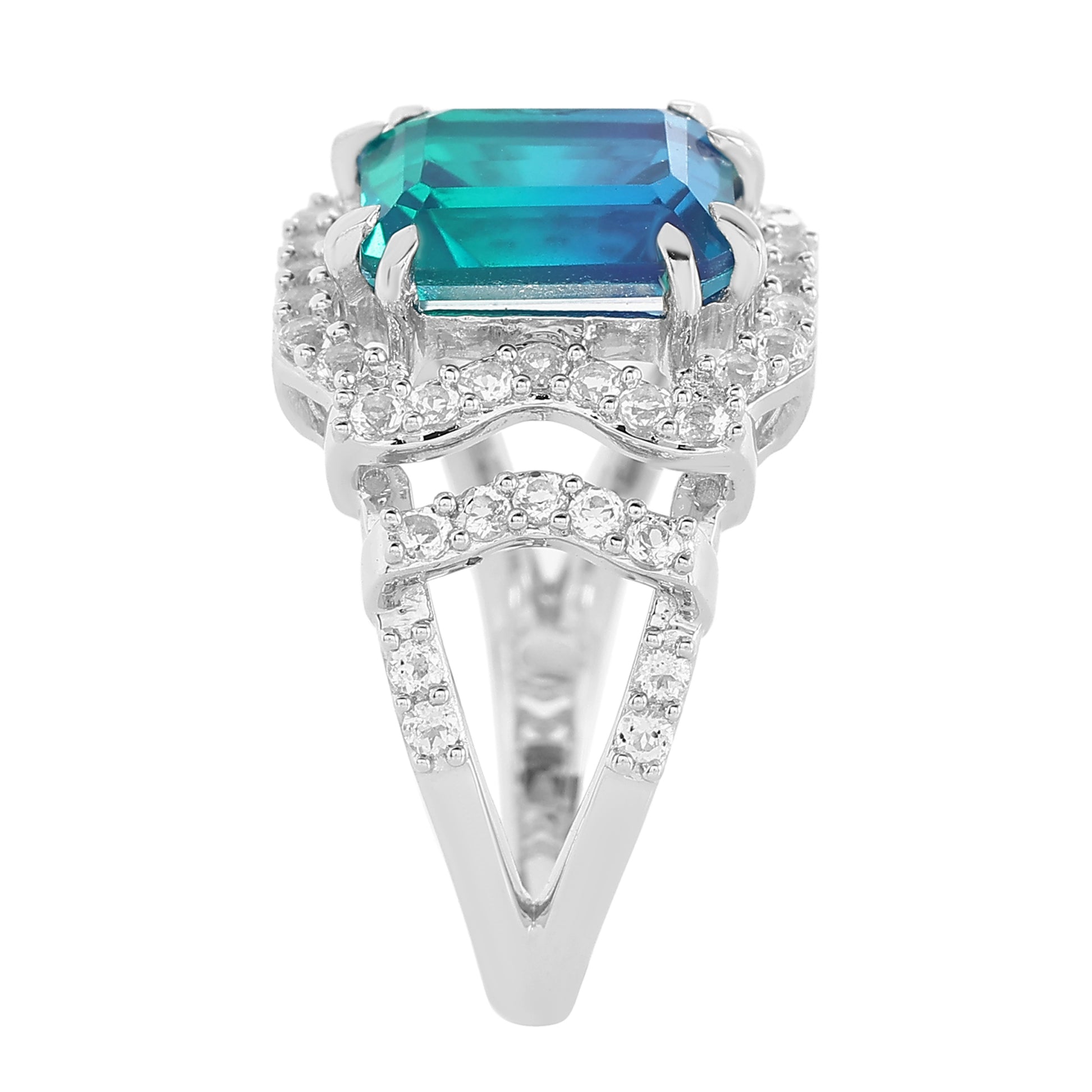 Ezüst Gyűrű Páva Kvarccal és Fehér Topázzal 7 