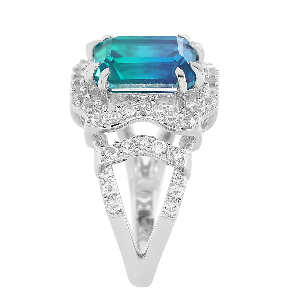 Ezüst Gyűrű Páva Kvarccal és Fehér Topázzal