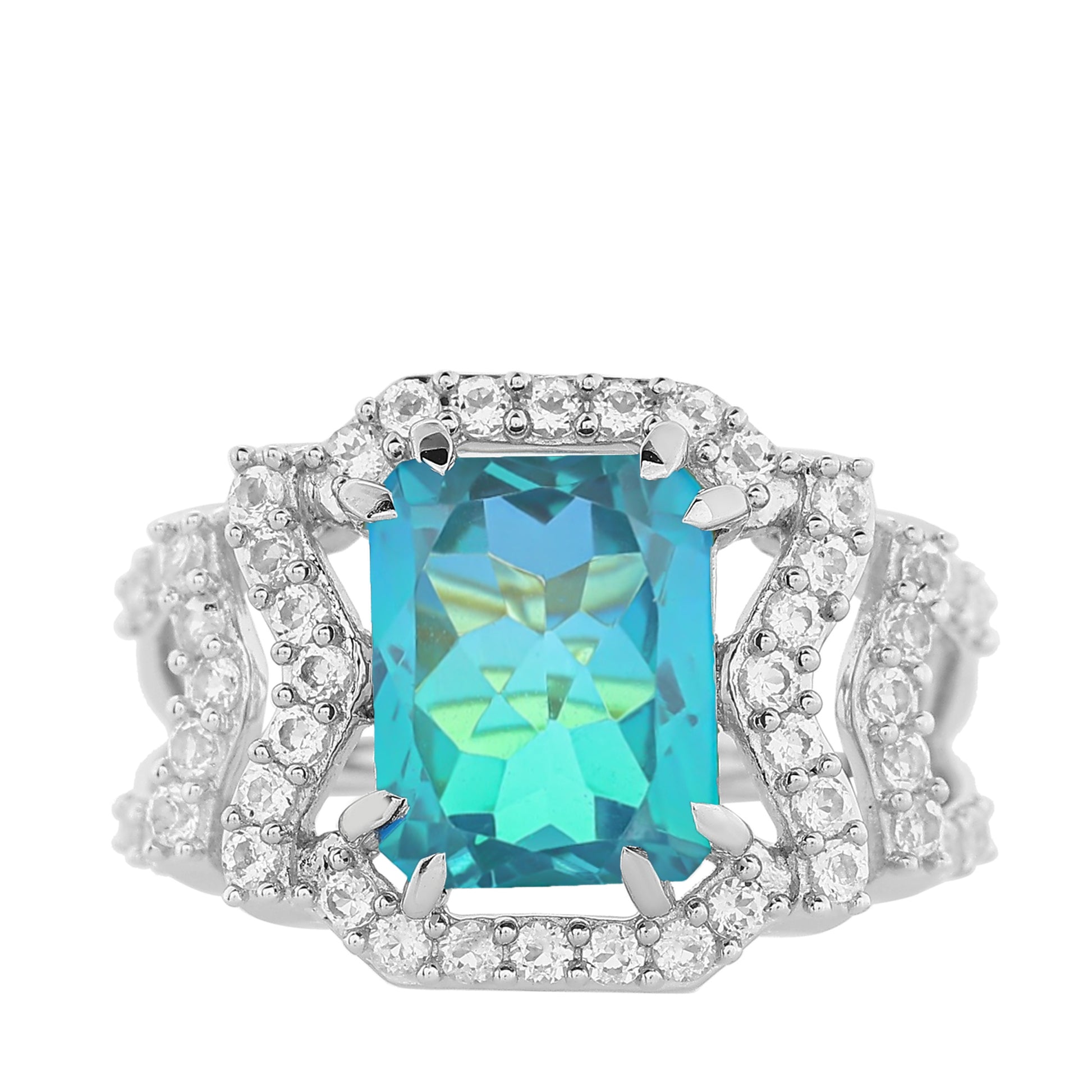 Ezüst Gyűrű Páva Kvarccal és Fehér Topázzal 8 