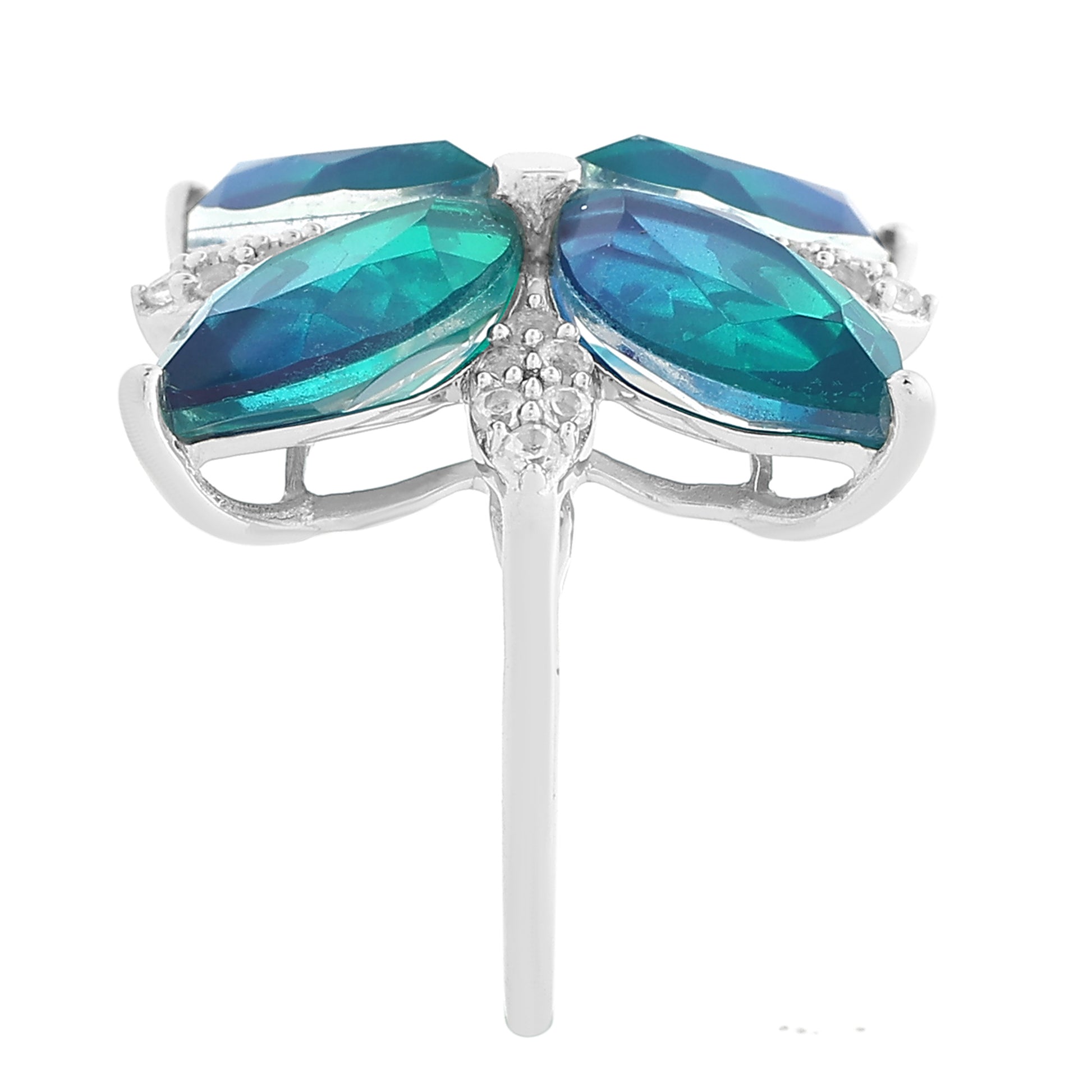 Ezüst Gyűrű Páva Kvarccal és Fehér Topázzal 7 