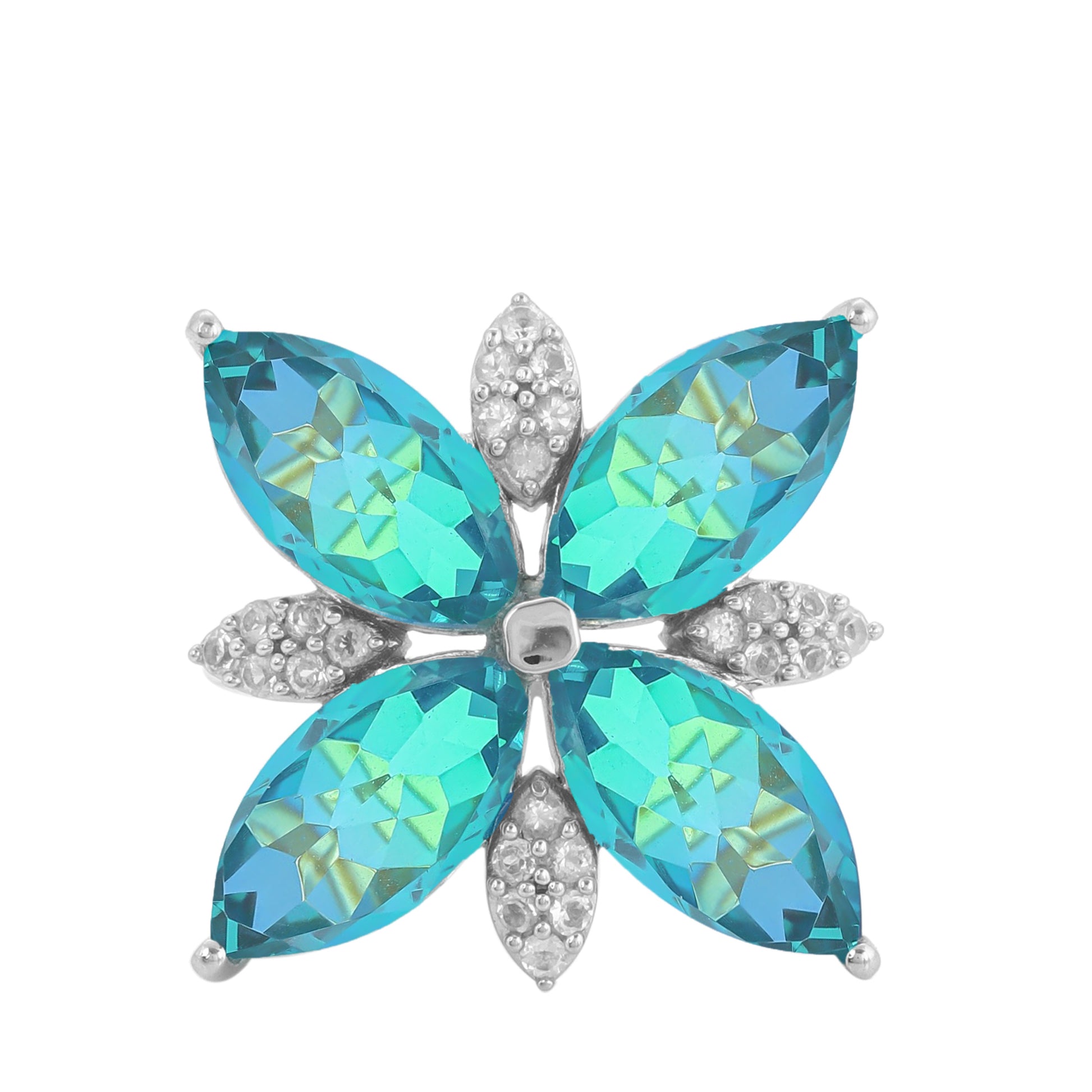 Ezüst Gyűrű Páva Kvarccal és Fehér Topázzal 8 