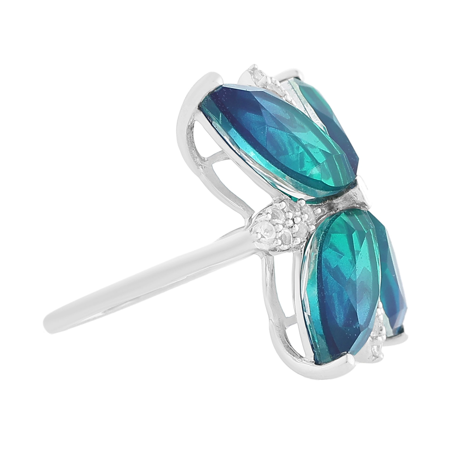 Ezüst Gyűrű Páva Kvarccal és Fehér Topázzal 5 