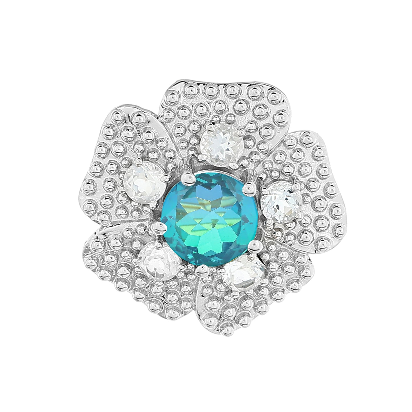 Ezüst Medál Páva Kvarccal és Fehér Topázzal