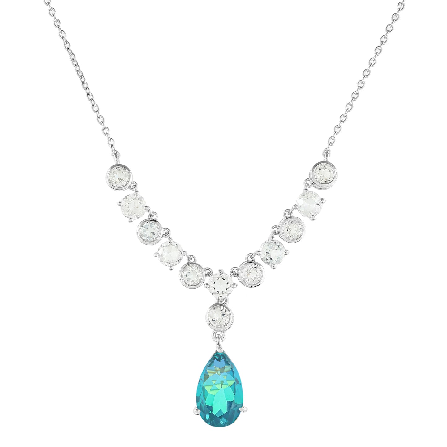 Ezüst Nyaklánc Páva Kvarccal és Fehér Topázzal