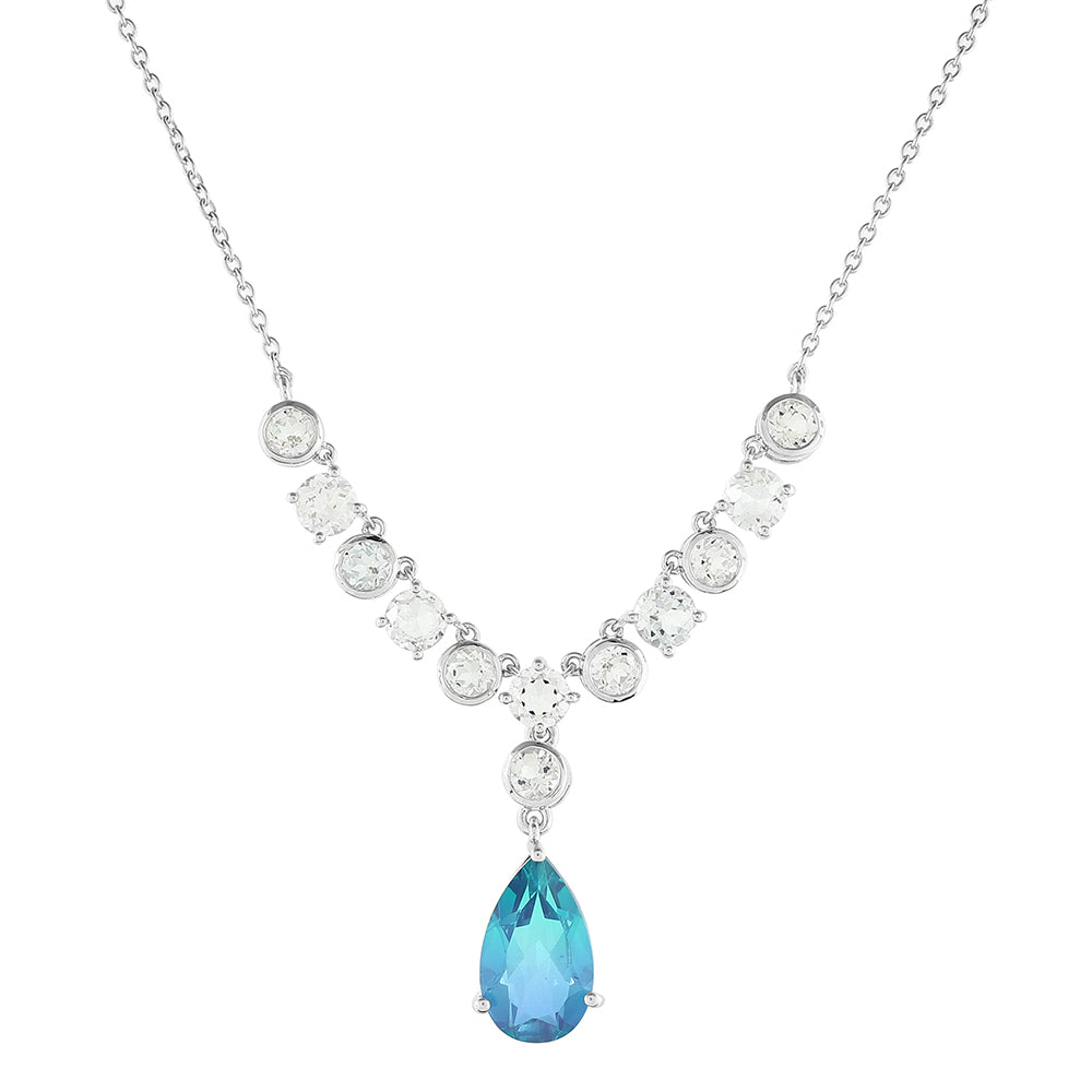 Ezüst Nyaklánc Páva Kvarccal és Fehér Topázzal