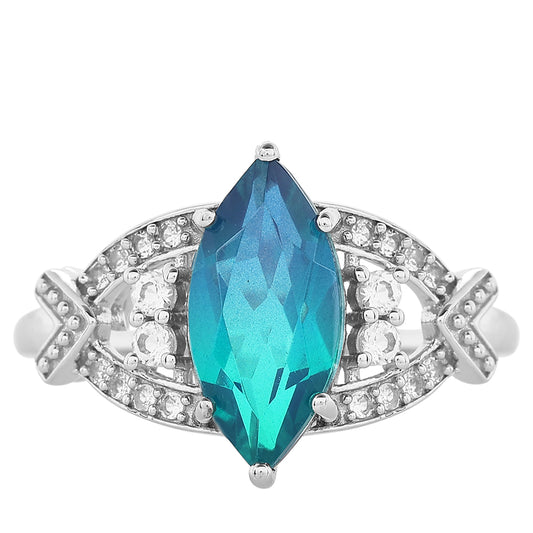 Ezüst Gyűrű Páva Kvarccal és Fehér Topázzal