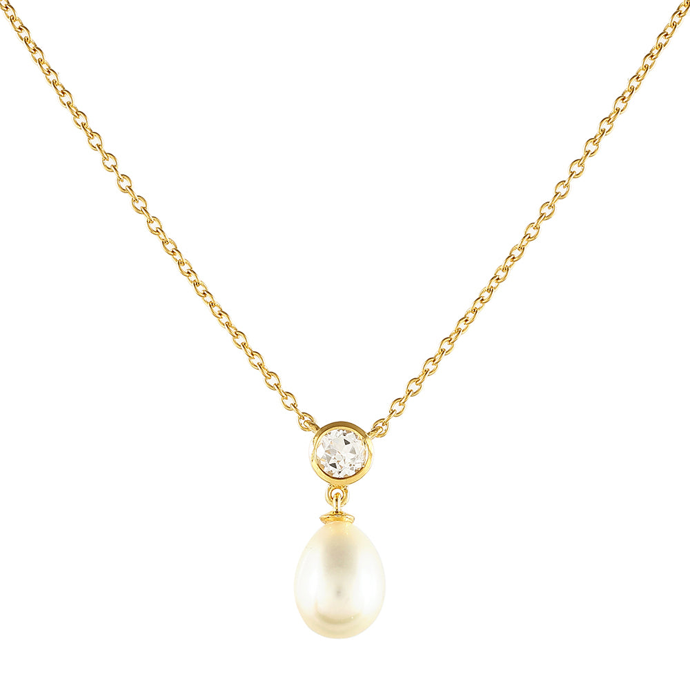 Arannyal Bevont Ezüst Nyaklánc Barokk Édesvízi Tenyésztett Gyönggyel és Fehér Topázzal