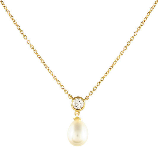 Arannyal Bevont Ezüst Nyaklánc Barokk Édesvízi Tenyésztett Gyönggyel és Fehér Topázzal