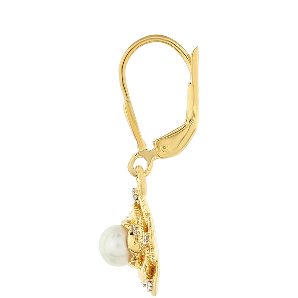 Arannyal Bevont Ezüst Fülbevaló Barokk Édesvízi Tenyésztett Gyönggyel és Fehér Topázzal 2 