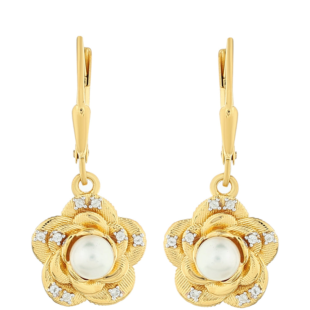 Arannyal Bevont Ezüst Fülbevaló Barokk Édesvízi Tenyésztett Gyönggyel és Fehér Topázzal 1 