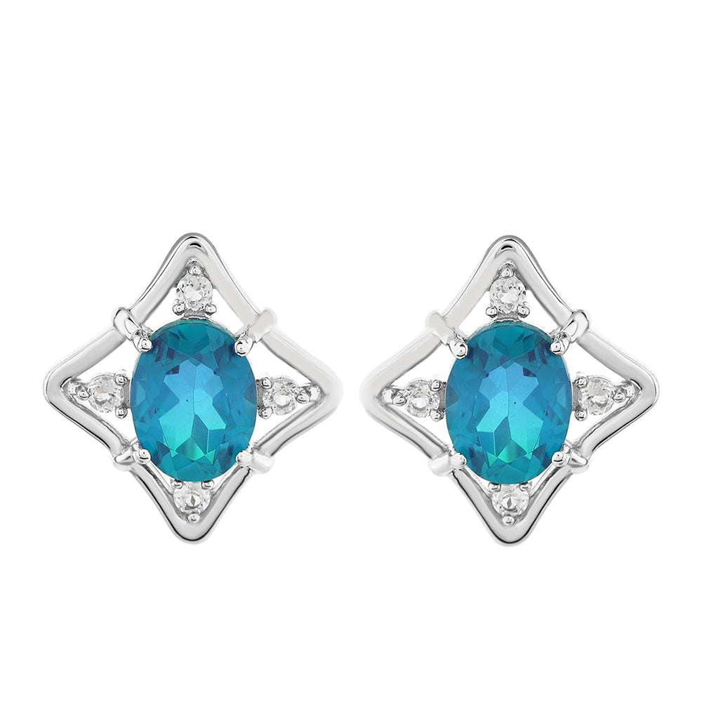 Ezüst Fülbevaló Páva Kvarccal és Fehér Topázzal 1 