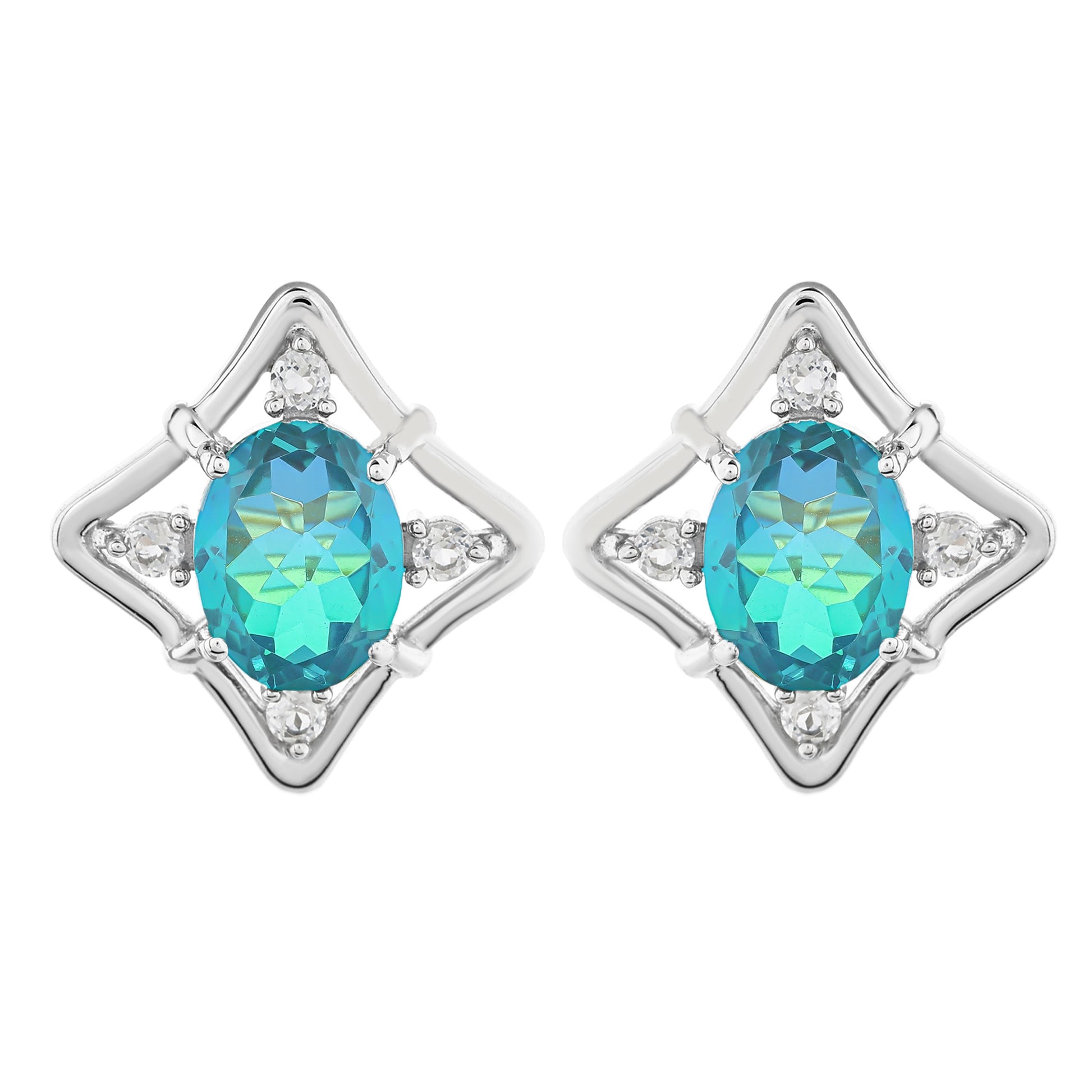 Ezüst Fülbevaló Páva Kvarccal és Fehér Topázzal 4 