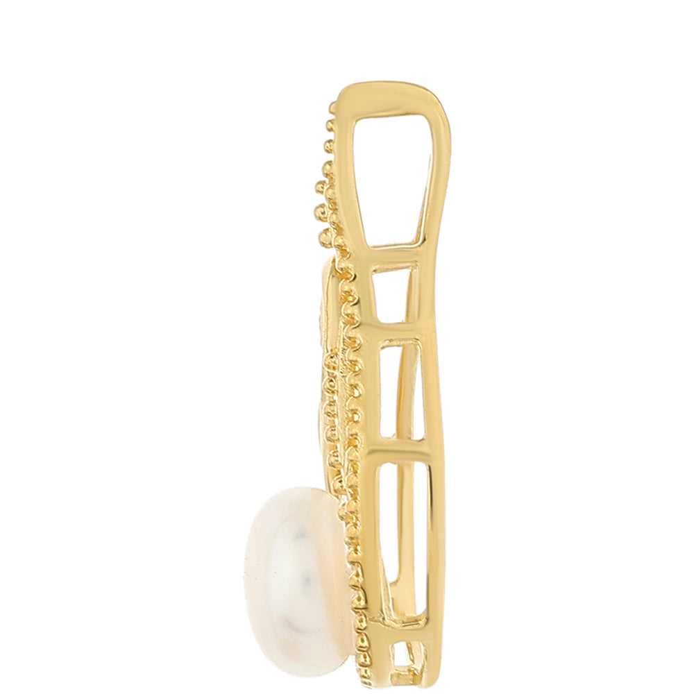 Arannyal Bevont Ezüst Medál Barokk Édesvízi Tenyésztett Gyönggyel és Fehér Topázzal 2 