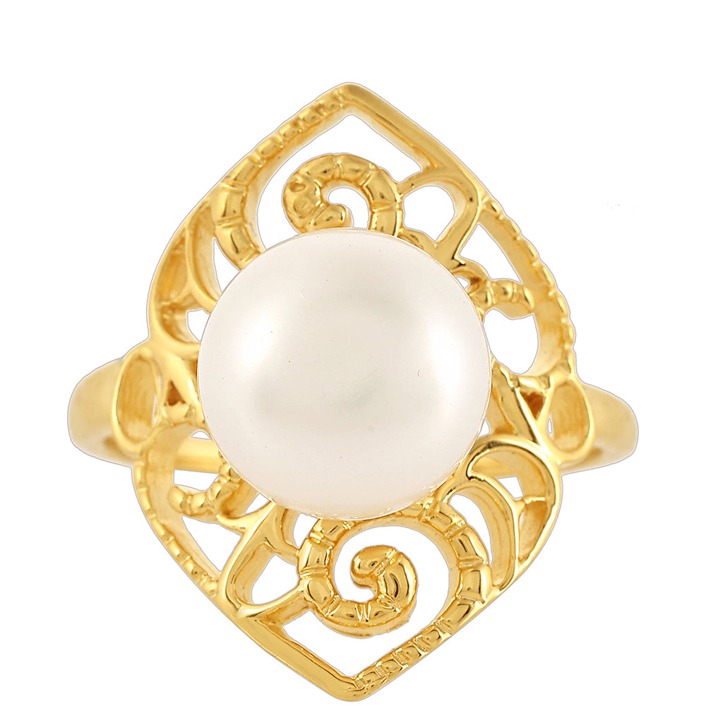 Arannyal Bevont Ezüst Gyűrű Barokk Édesvízi Tenyésztett Gyönggyel