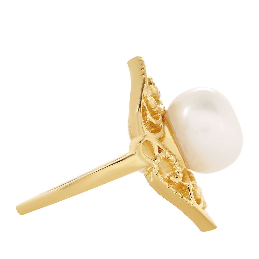 Arannyal Bevont Ezüst Gyűrű Barokk Édesvízi Tenyésztett Gyönggyel 2 