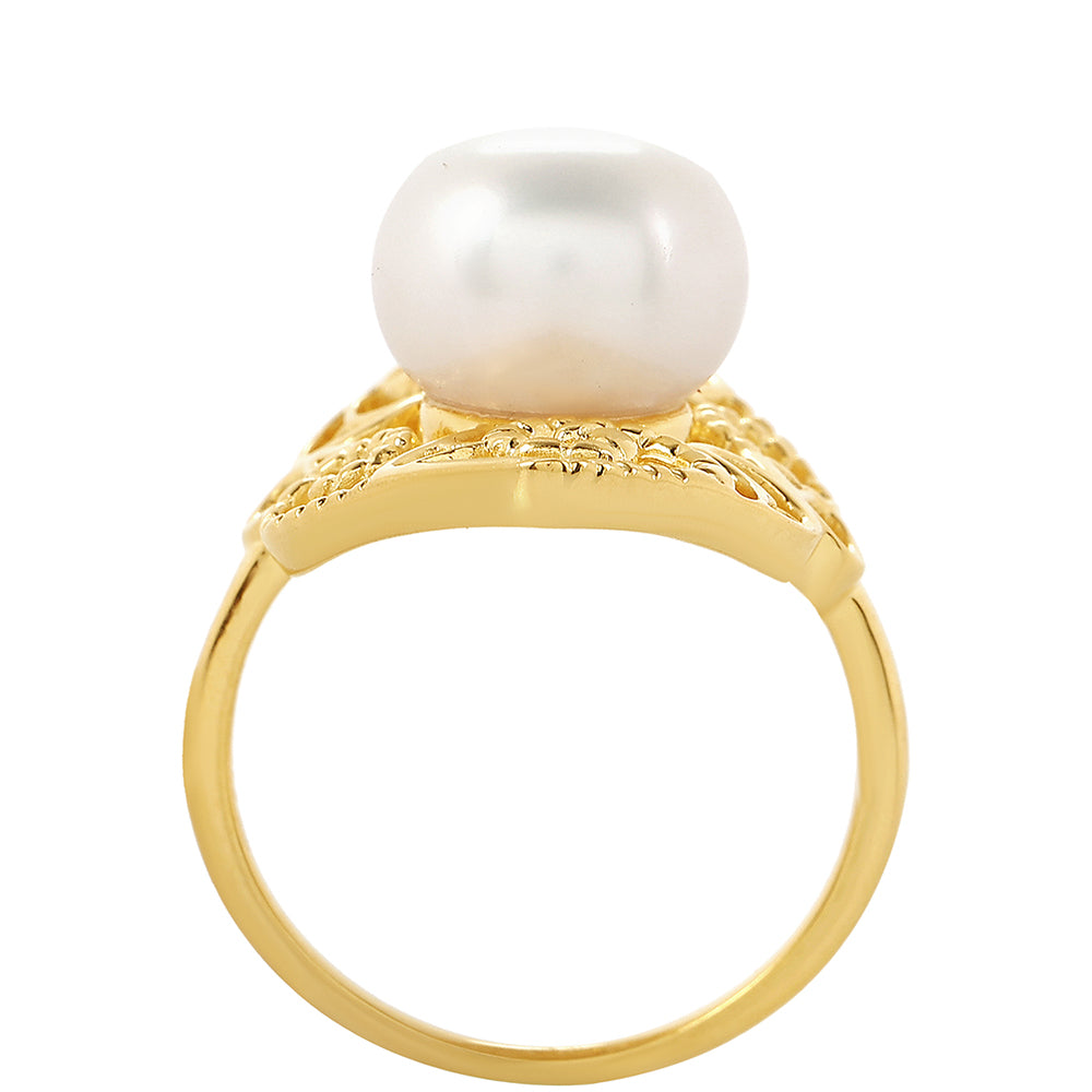 Arannyal Bevont Ezüst Gyűrű Barokk Édesvízi Tenyésztett Gyönggyel