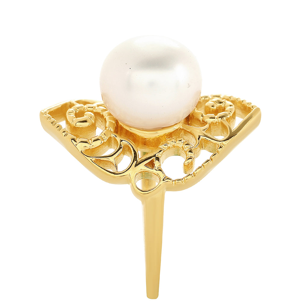 Arannyal Bevont Ezüst Gyűrű Barokk Édesvízi Tenyésztett Gyönggyel
