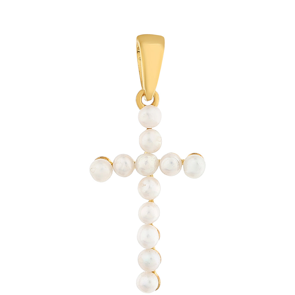 Kereszt Arannyal Bevont Ezüst Medál Barokk Édesvízi Tenyésztett Gyönggyel