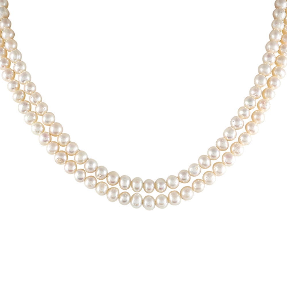 Arannyal Bevont Ezüst Nyaklánc Barokk Édesvízi Tenyésztett Gyönggyel