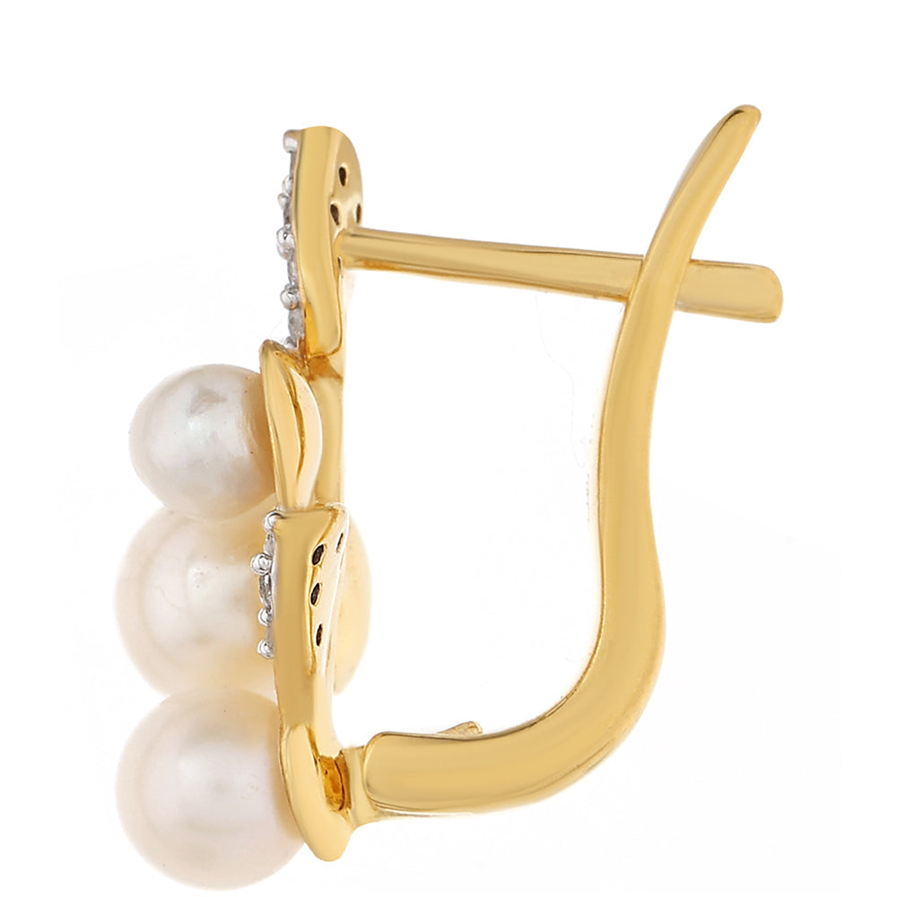 Arannyal Bevont Ezüst Fülbevaló Barokk Édesvízi Tenyésztett Gyönggyel és Fehér Topázzal 2 