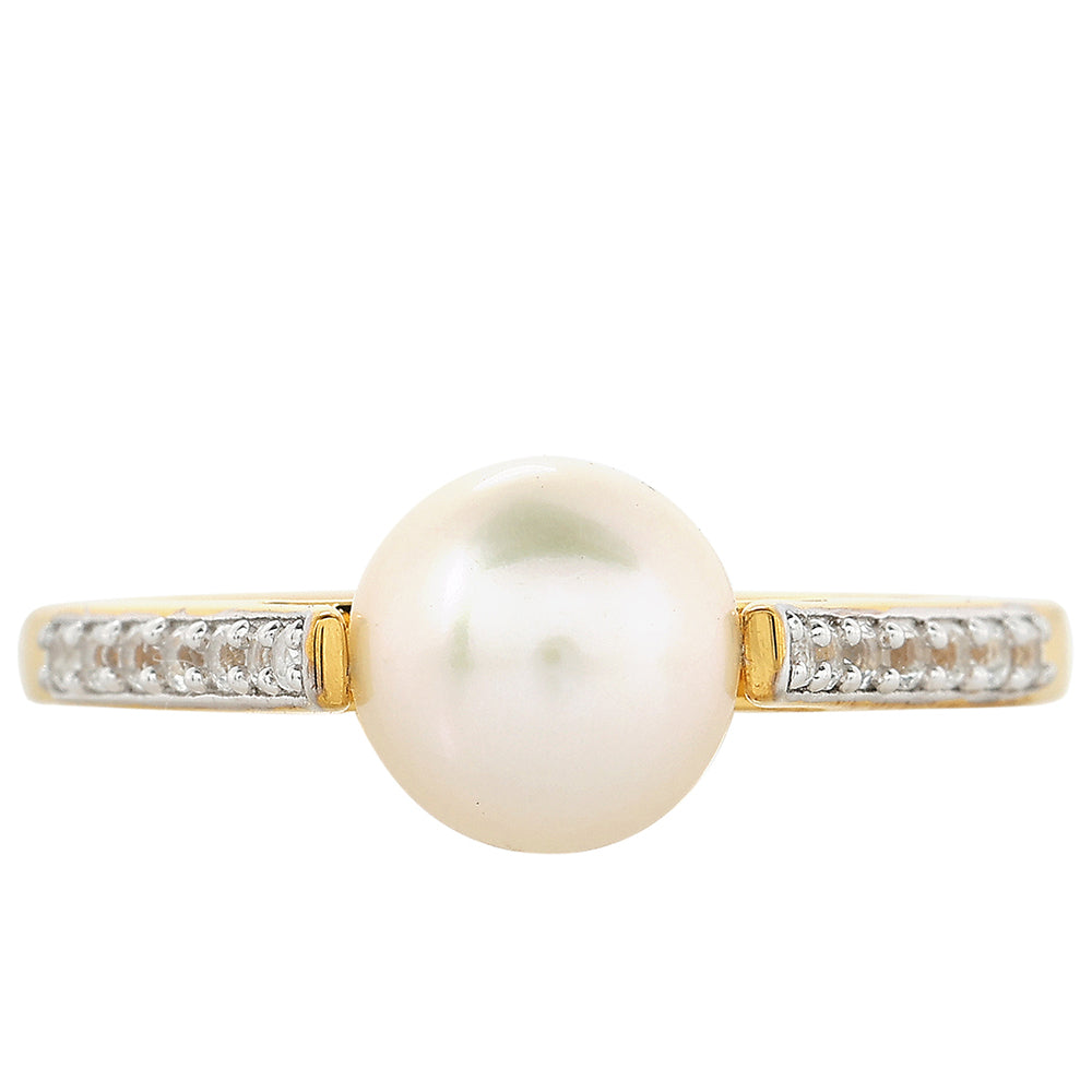 Arannyal Bevont Ezüst Gyűrű Barokk Édesvízi Tenyésztett Gyönggyel és Fehér Topázzal