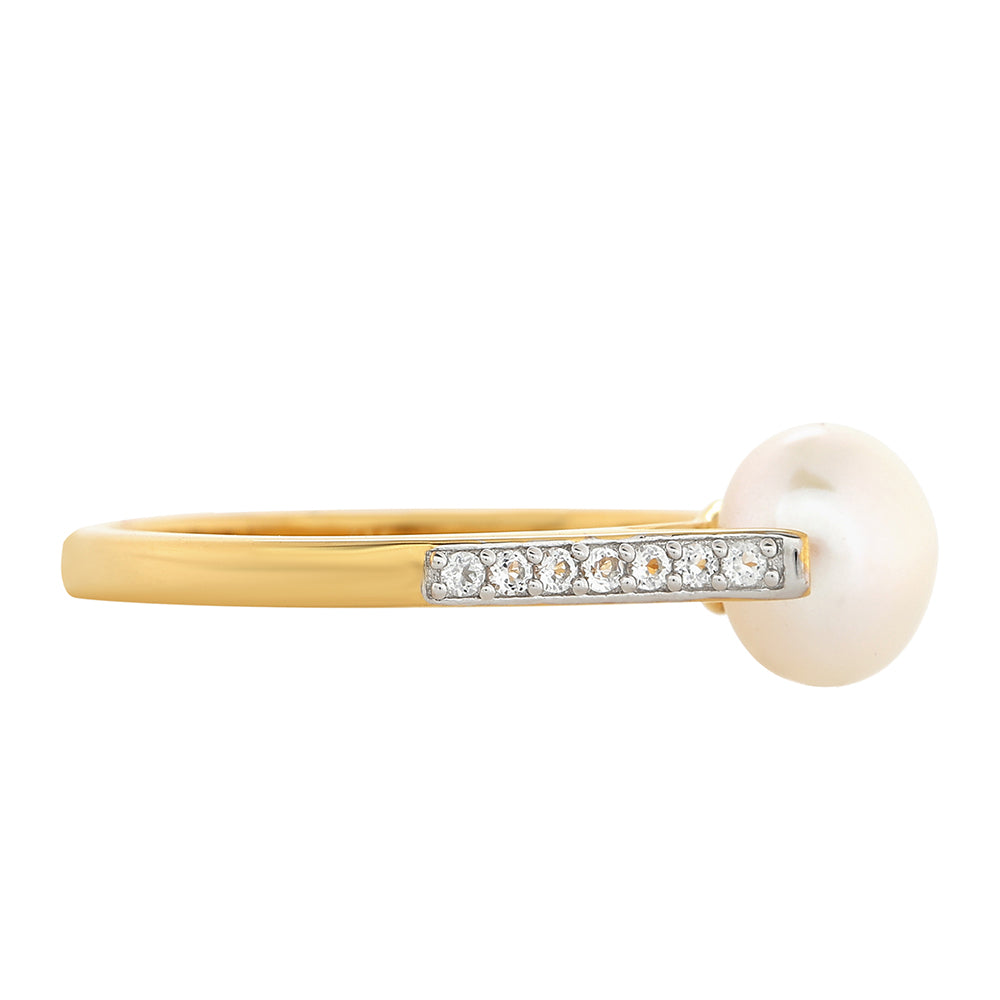 Arannyal Bevont Ezüst Gyűrű Barokk Édesvízi Tenyésztett Gyönggyel és Fehér Topázzal 2 