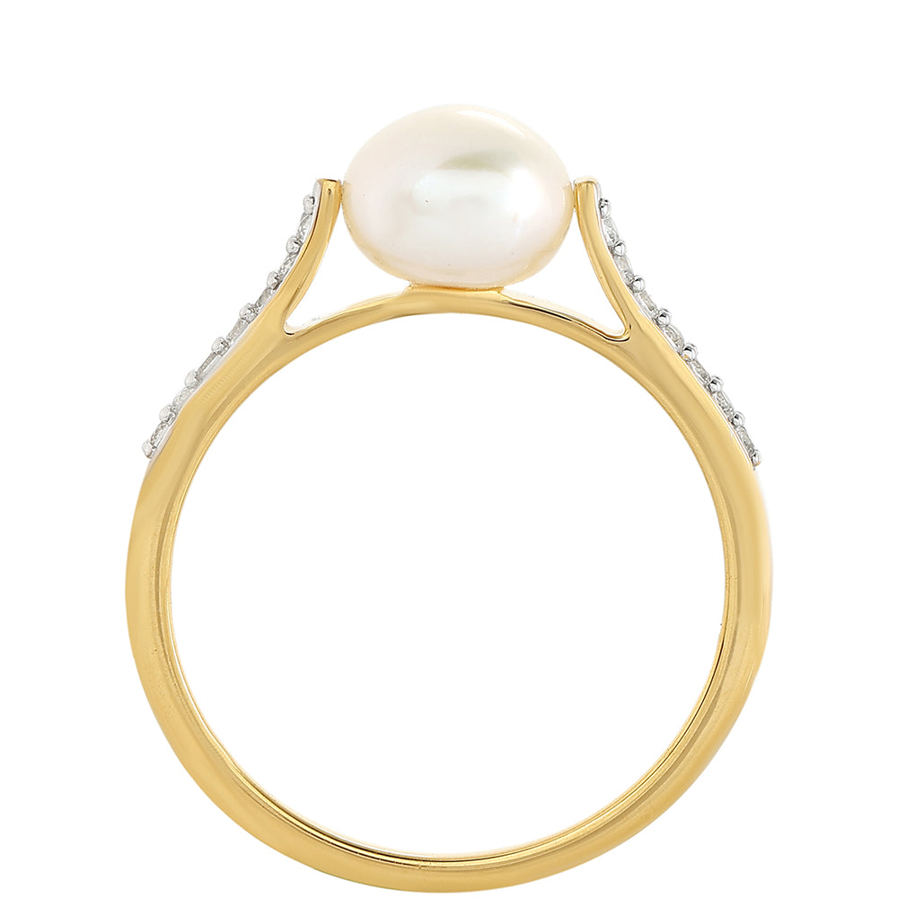 Arannyal Bevont Ezüst Gyűrű Barokk Édesvízi Tenyésztett Gyönggyel és Fehér Topázzal