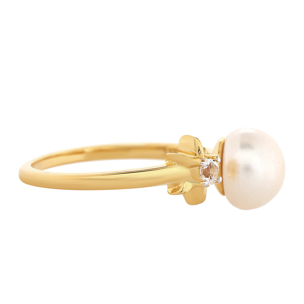 Arannyal Bevont Ezüst Gyűrű Barokk Édesvízi Tenyésztett Gyönggyel és Fehér Topázzal 2 