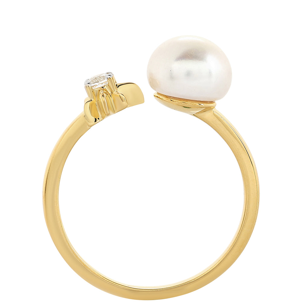 Arannyal Bevont Ezüst Gyűrű Barokk Édesvízi Tenyésztett Gyönggyel és Fehér Topázzal