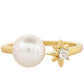 Arannyal Bevont Ezüst Gyűrű Barokk Édesvízi Tenyésztett Gyönggyel és Fehér Topázzal