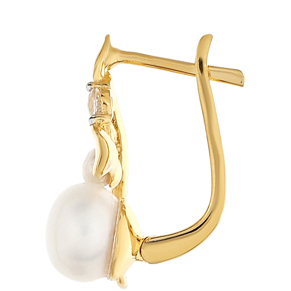 Arannyal Bevont Ezüst Fülbevaló Barokk Édesvízi Tenyésztett Gyönggyel és Fehér Topázzal