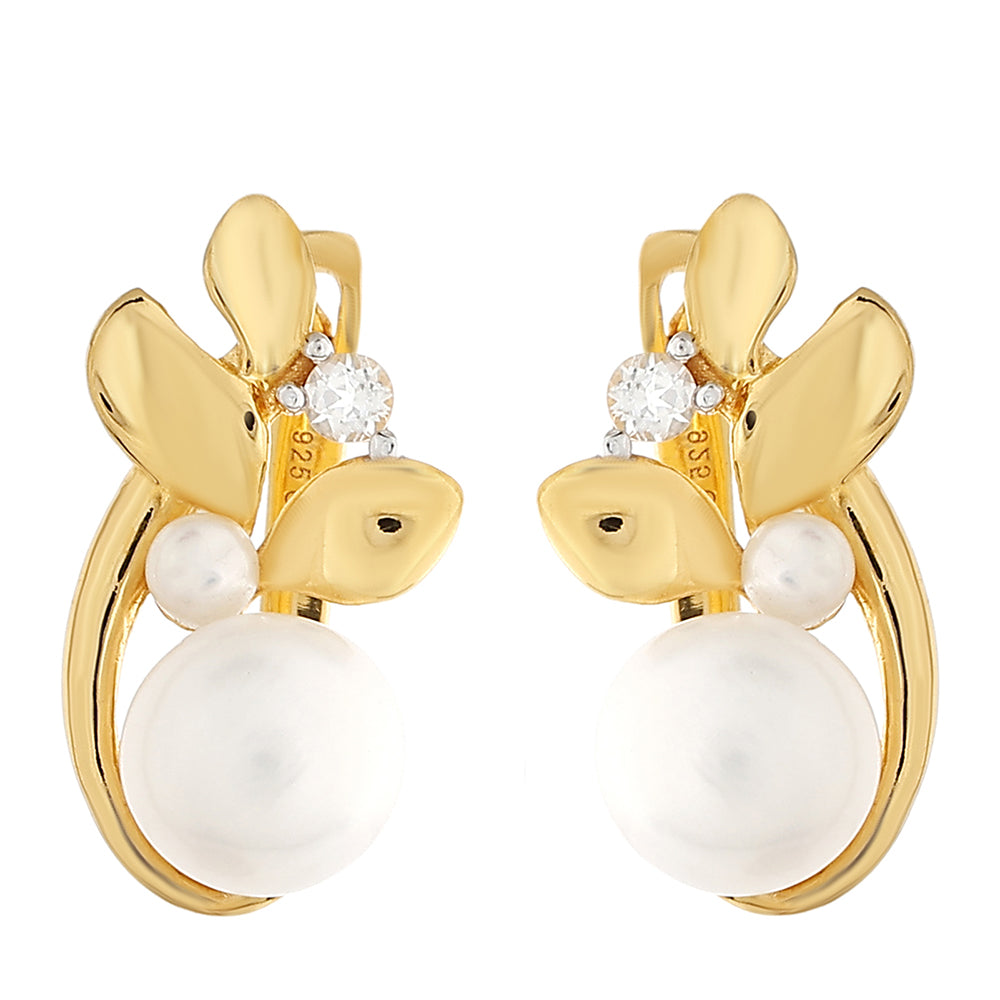 Arannyal Bevont Ezüst Fülbevaló Barokk Édesvízi Tenyésztett Gyönggyel és Fehér Topázzal 1 