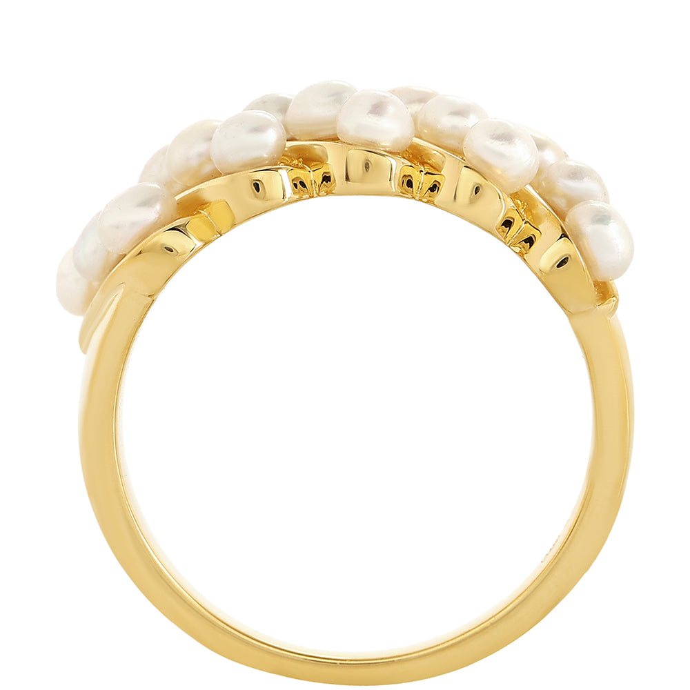 Arannyal Bevont Ezüst Gyűrű Barokk Édesvízi Tenyésztett Gyönggyel 3 