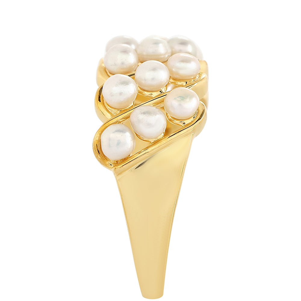 Arannyal Bevont Ezüst Gyűrű Barokk Édesvízi Tenyésztett Gyönggyel 4 