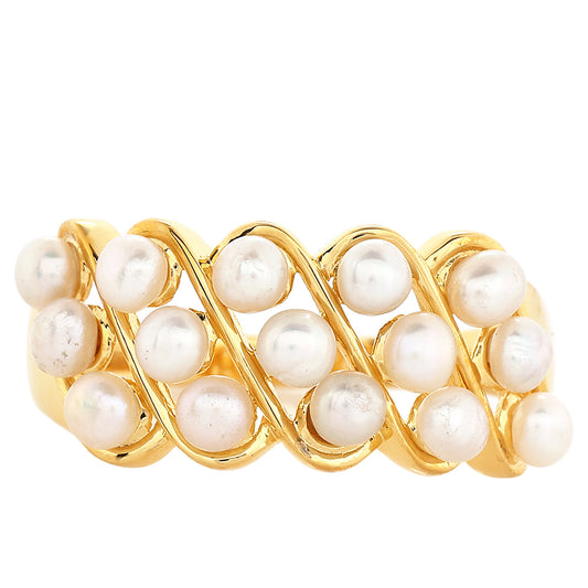 Arannyal Bevont Ezüst Gyűrű Barokk Édesvízi Tenyésztett Gyönggyel