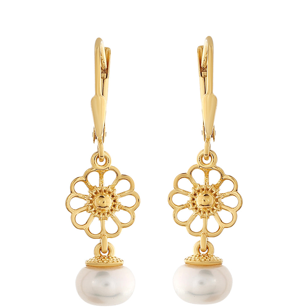 Arannyal Bevont Ezüst Fülbevaló Barokk Édesvízi Tenyésztett Gyönggyel