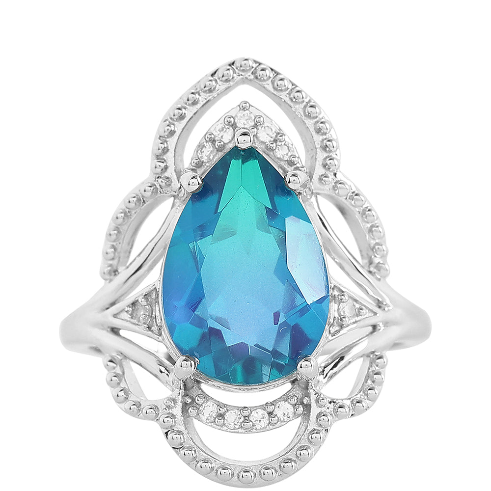 Ezüst Gyűrű Páva Kvarccal és Fehér Topázzal