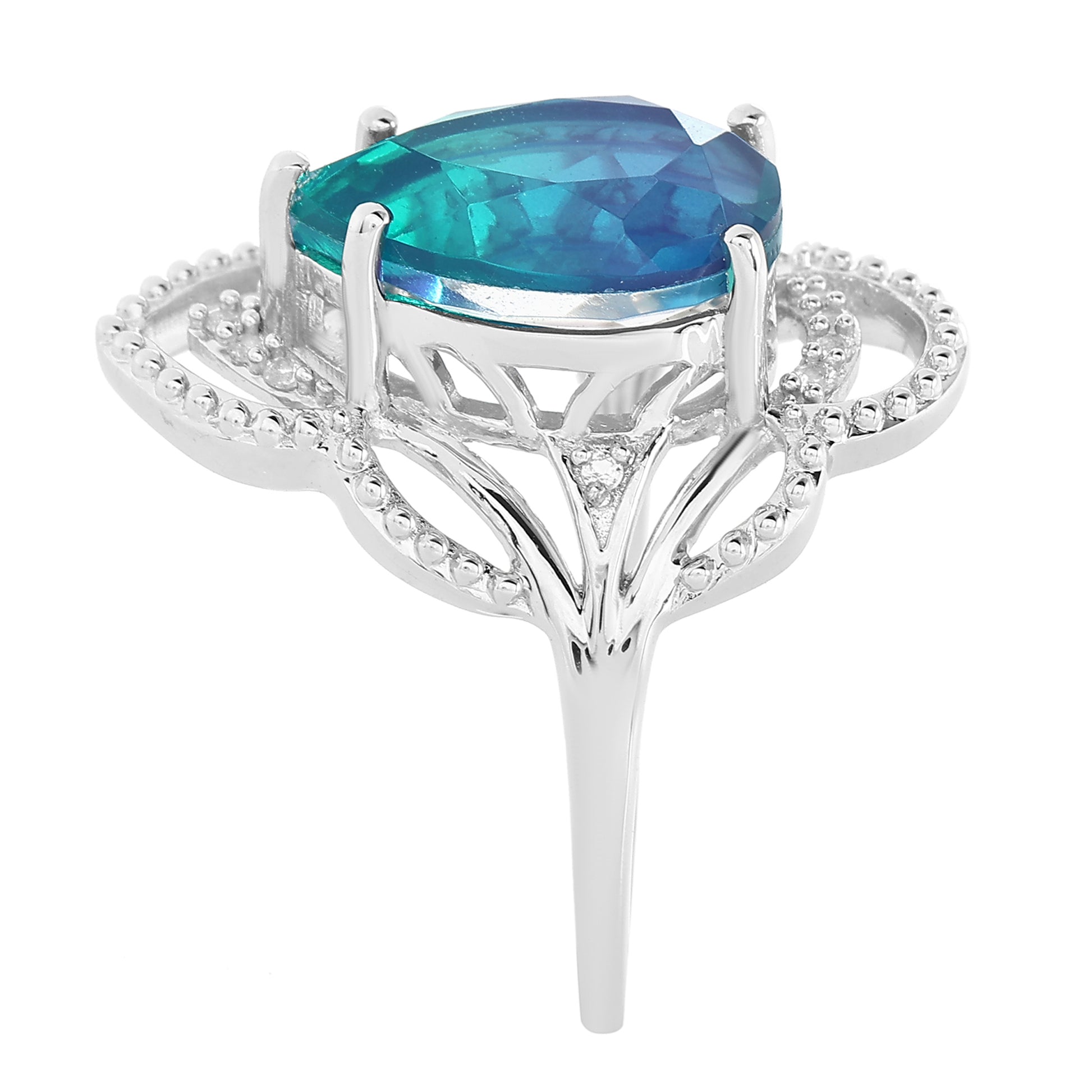 Ezüst Gyűrű Páva Kvarccal és Fehér Topázzal 7 