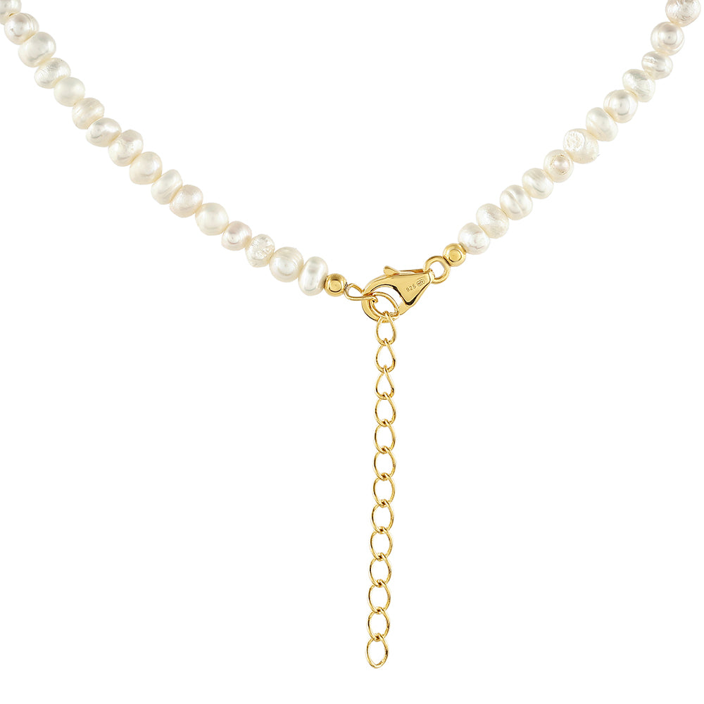 Arannyal Bevont Ezüst Nyaklánc Barokk Édesvízi Tenyésztett Gyönggyel